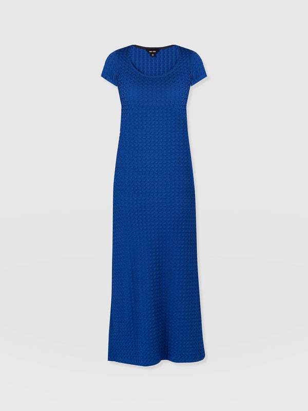 Edna Scoop Neck Midaxi Dress - Blue Jacquard