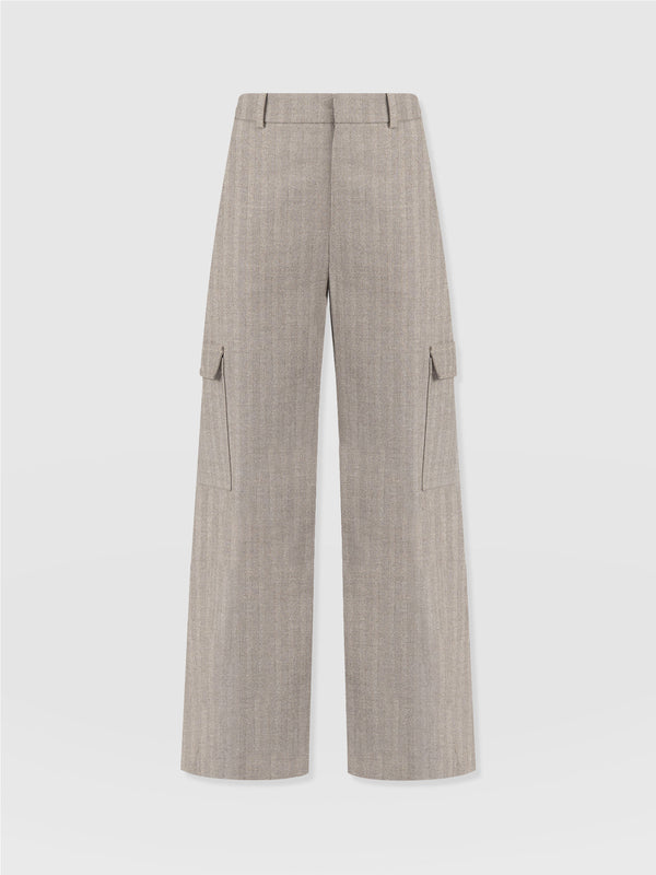 Astrid Cargo Pant - Brown Herringbone