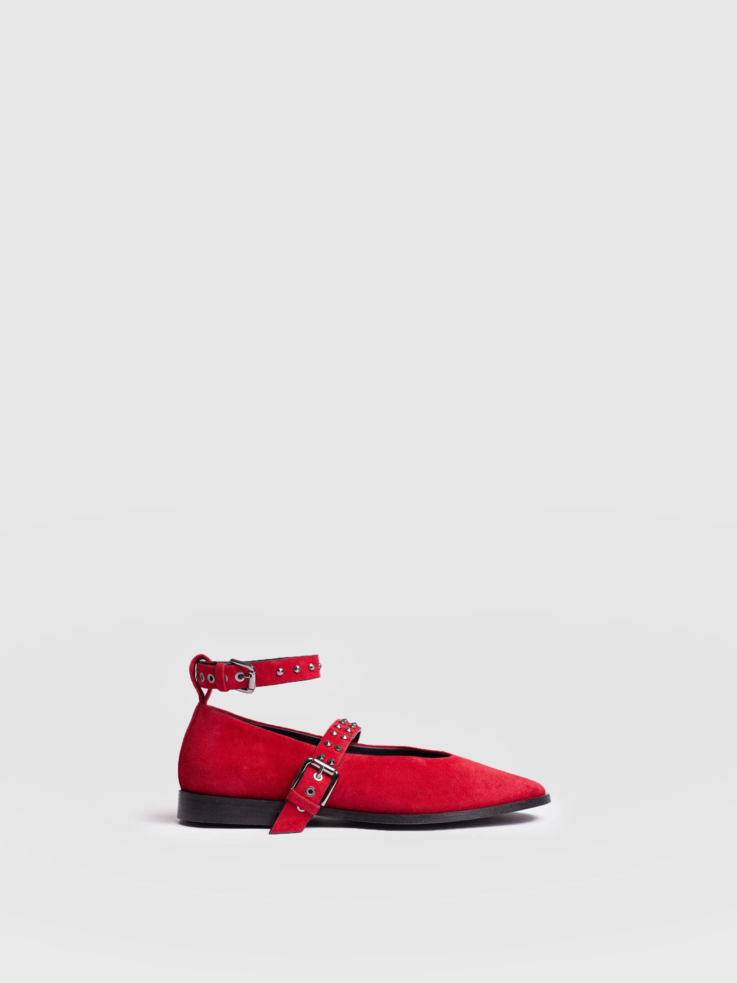 Vega Studded Ballerina Flats - Red Suede