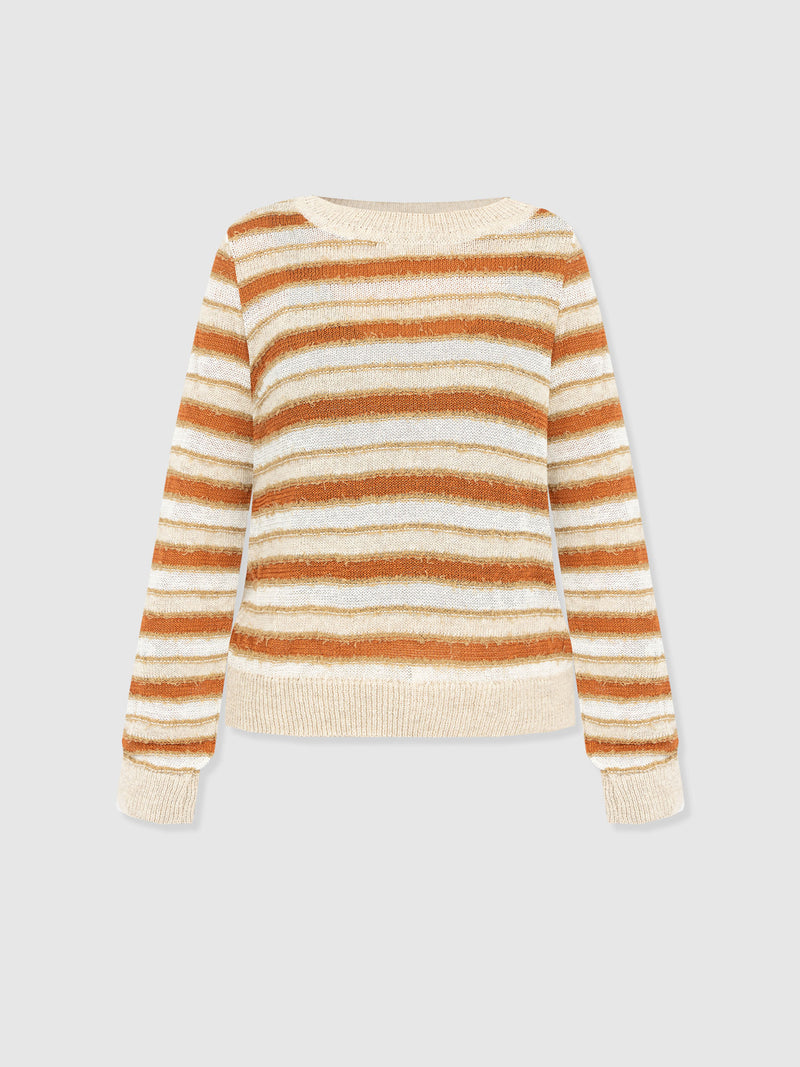 Fearne Knit Long Sleeve Tee - Rust Stripe