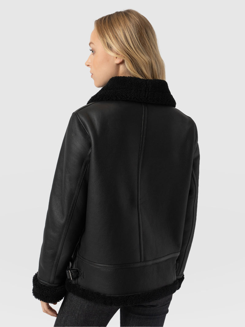 Amelia Aviator Jacket - Black