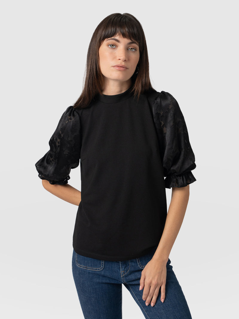 Penny Puff Sleeve Top - Black Burnout