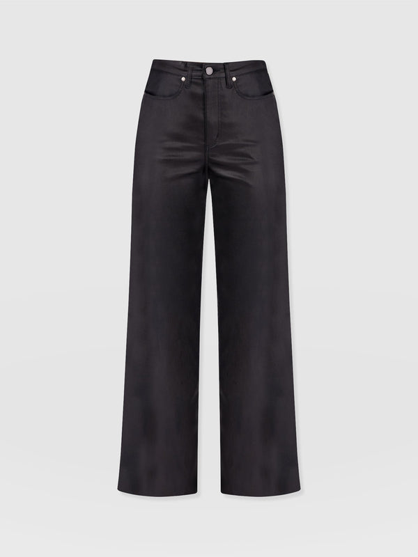 Maeve Wide Leg Pant - Black Coated