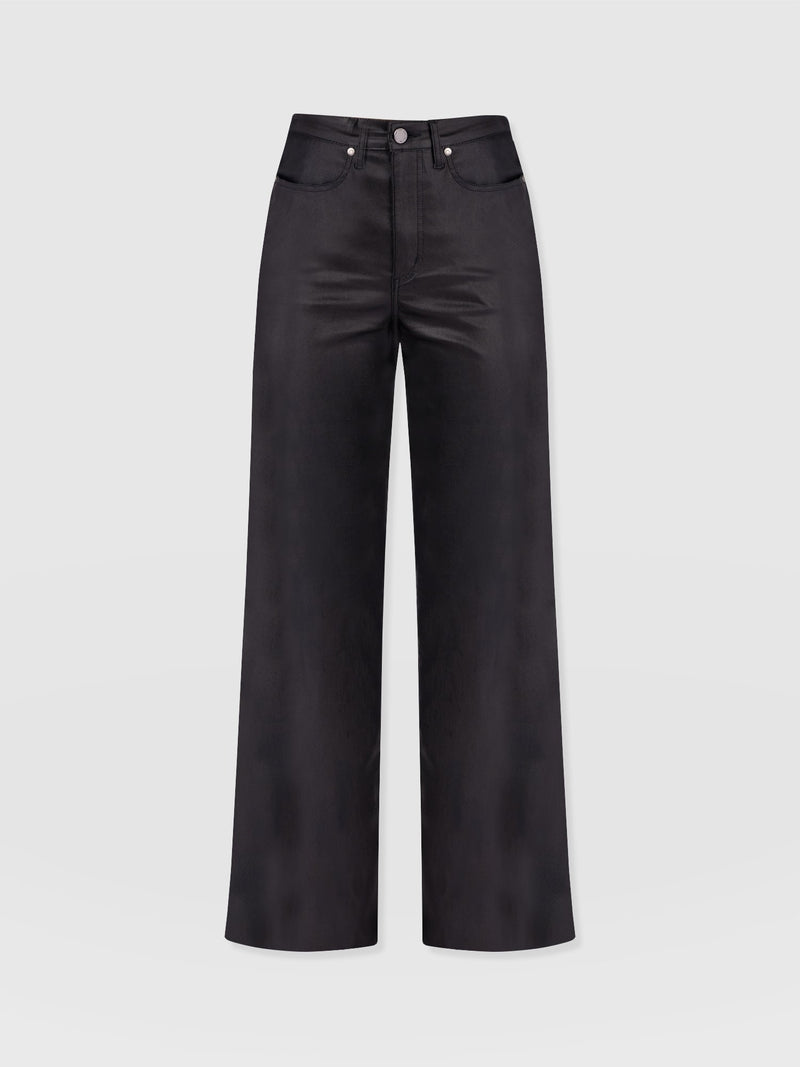 Maeve Wide Leg Pant - Black Coated