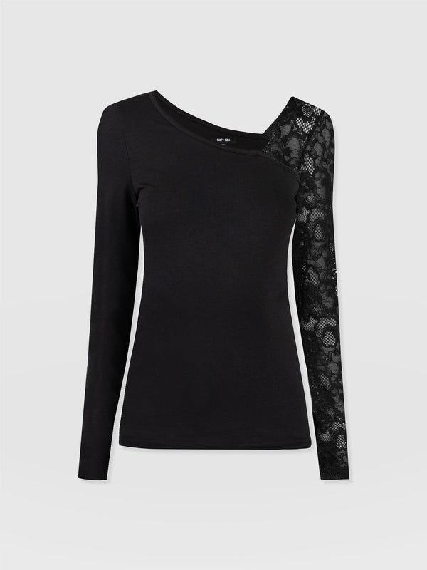 Aimee Cut Out Long Sleeve Tee - Black Lace