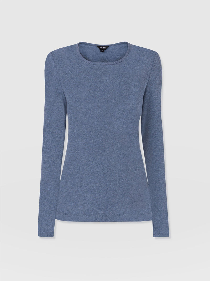 Glen Crew Neck Tee Long Sleeve - Blue Melange