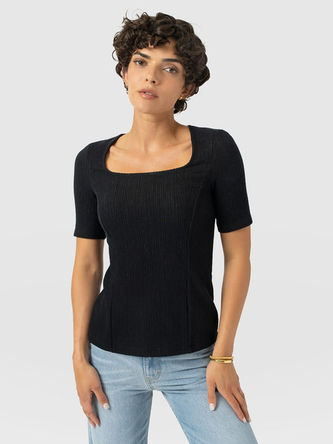 Akia Short Sleeve Tee - Black Textured