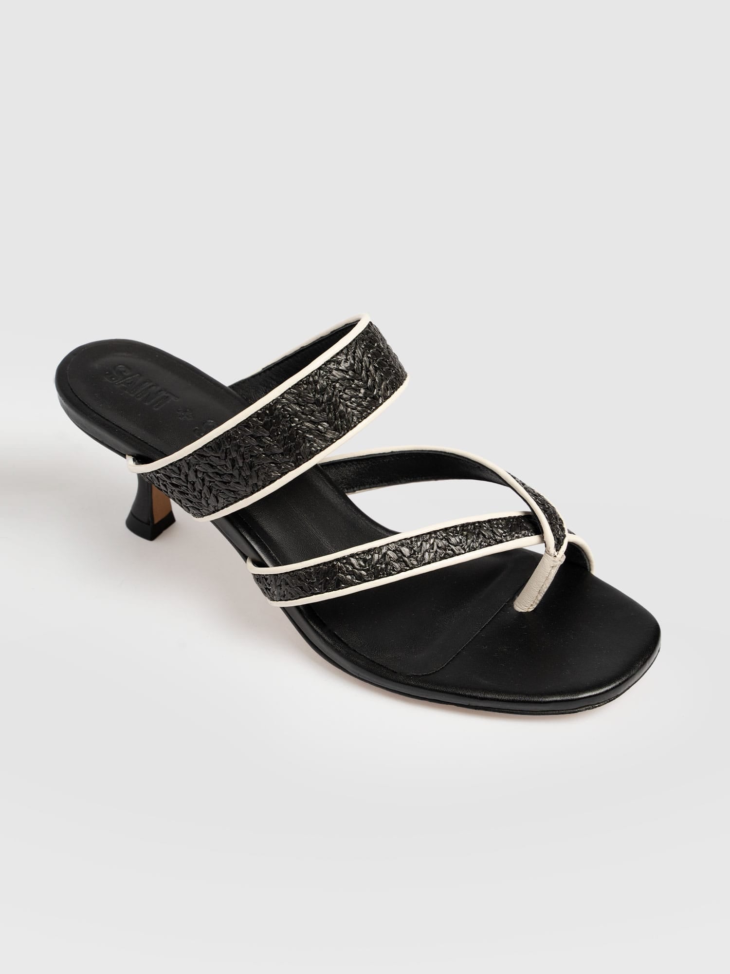 Adaline Toe Post Heels - Black Raffia - Women's Shoes | Saint + Sofia® USA