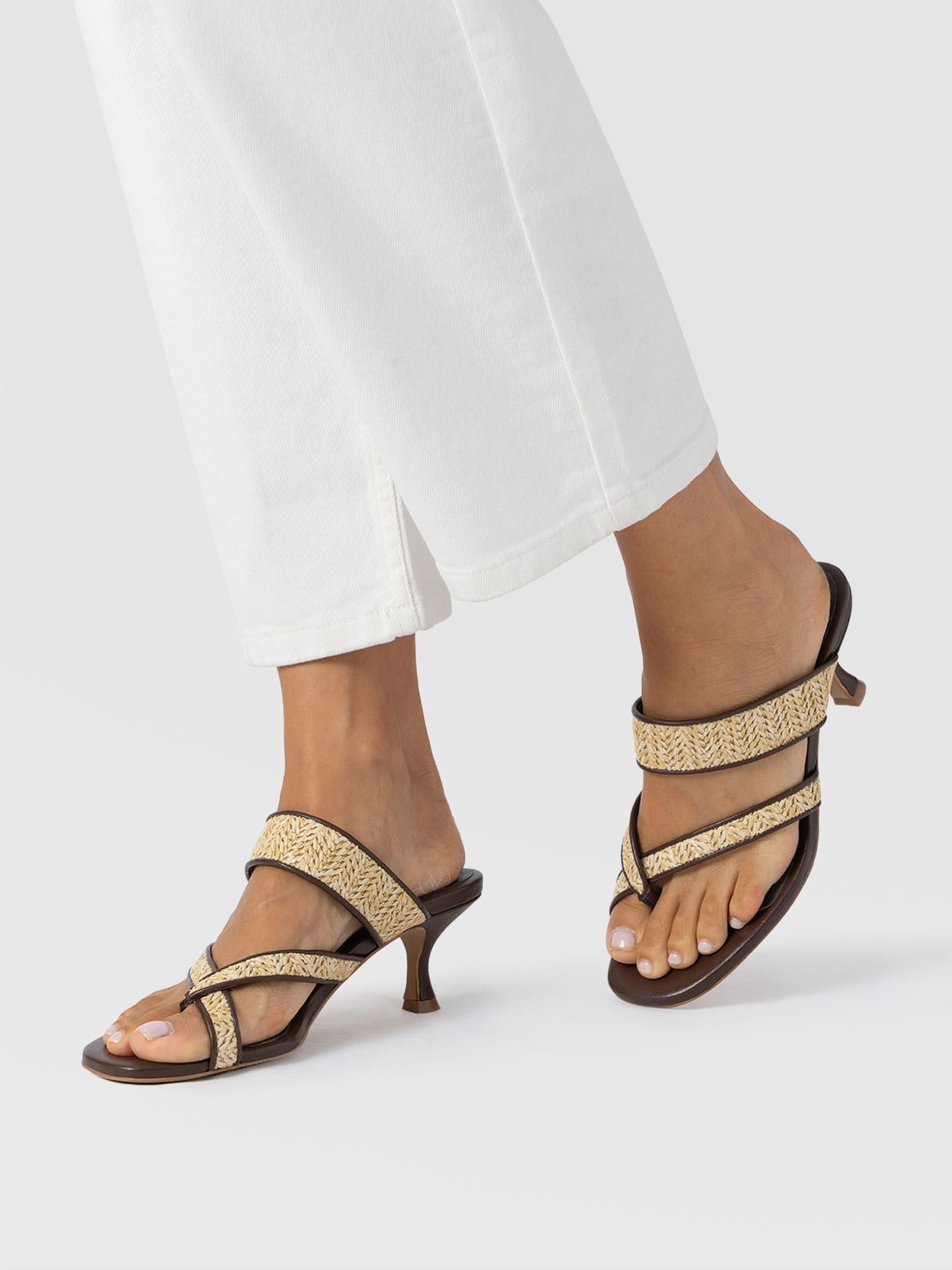 Adaline Toe Post Heels - Brown Raffia - Women's Shoes | Saint and Sofia® USA