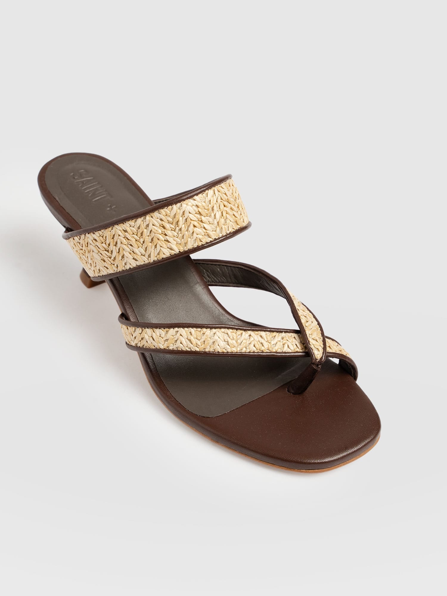 Adaline Toe Post Heels - Brown Raffia - Women's Shoes | Saint + Sofia® USA