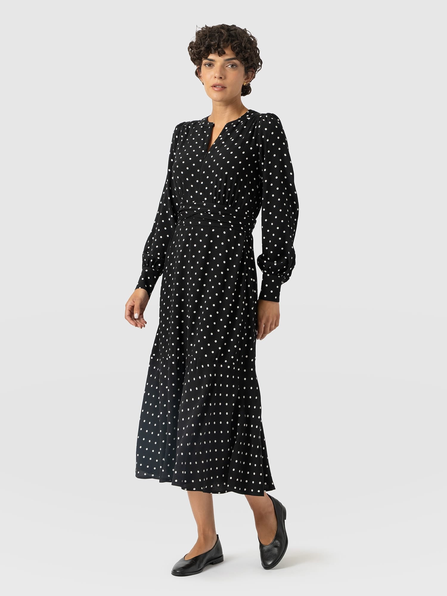 Adaline Zip Up Dress - Black Polka Dot - Women's Dresses | Saint and Sofia® USA