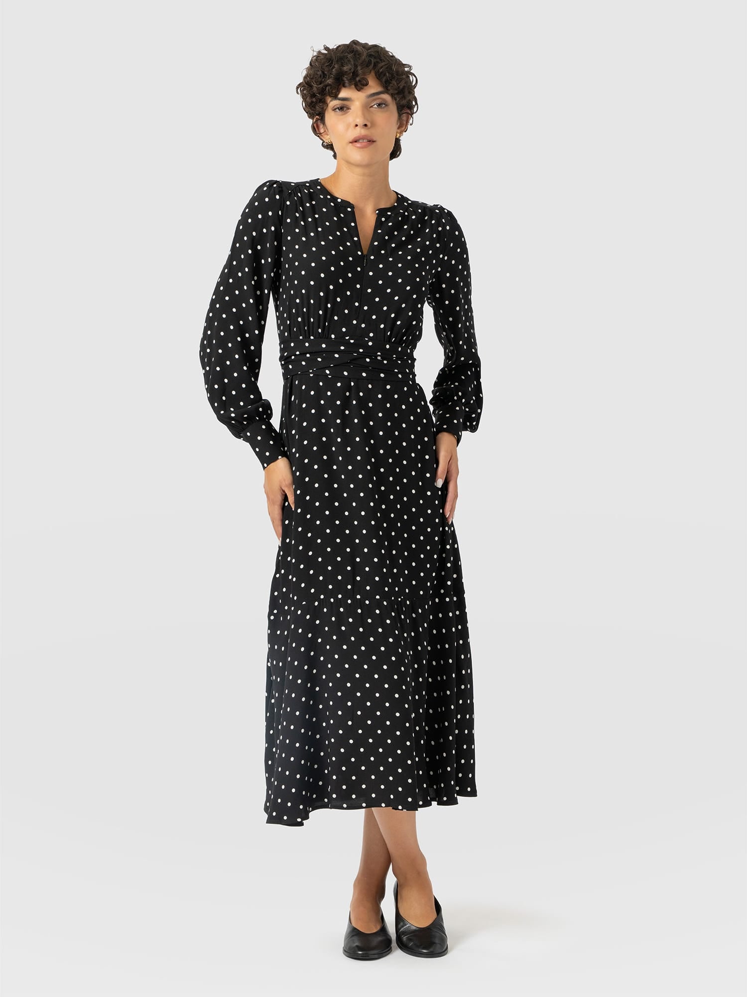 Adaline Zip Up Dress - Black Polka Dot - Women's Dresses | Saint and Sofia® USA