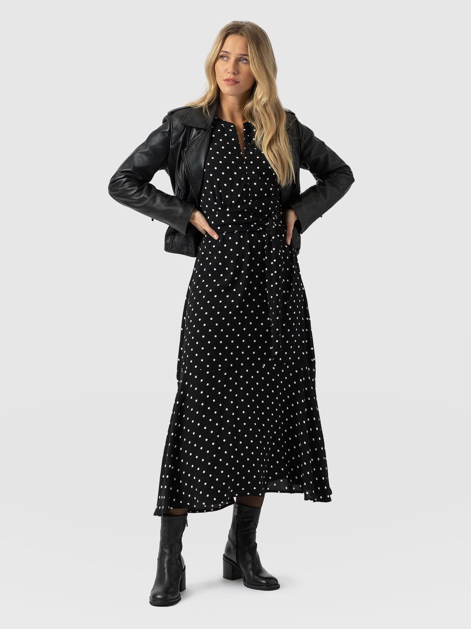 Adaline Zip Up Dress - Black Polka Dot - Women's Dresses | Saint + Sofia® USA
