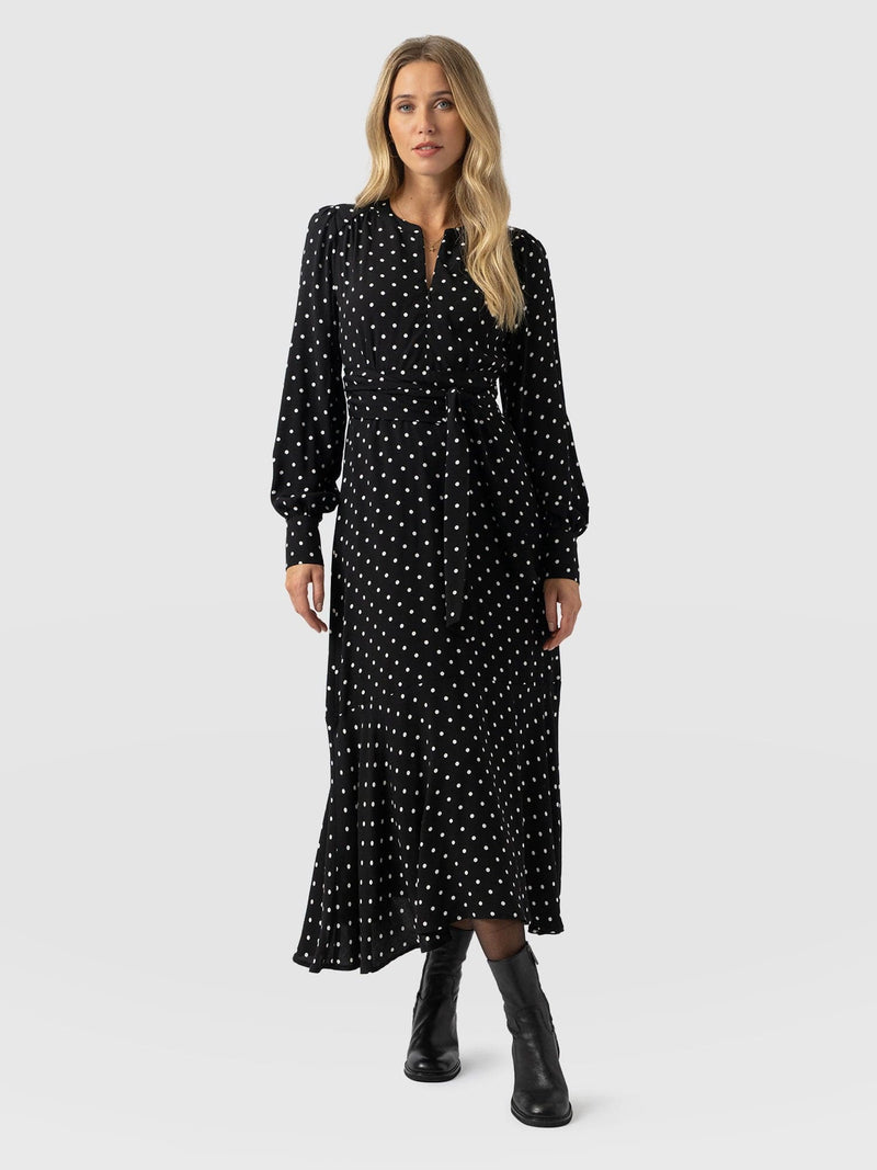 Adaline Zip Up Dress - Black Polka Dot - Women's Dresses | Saint + Sofia® USA