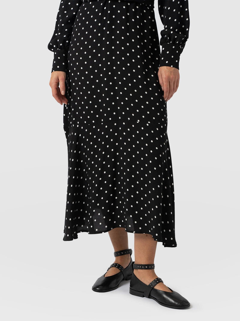 Adaline Zip Up Dress - Black Polka Dot - Women's Dresses