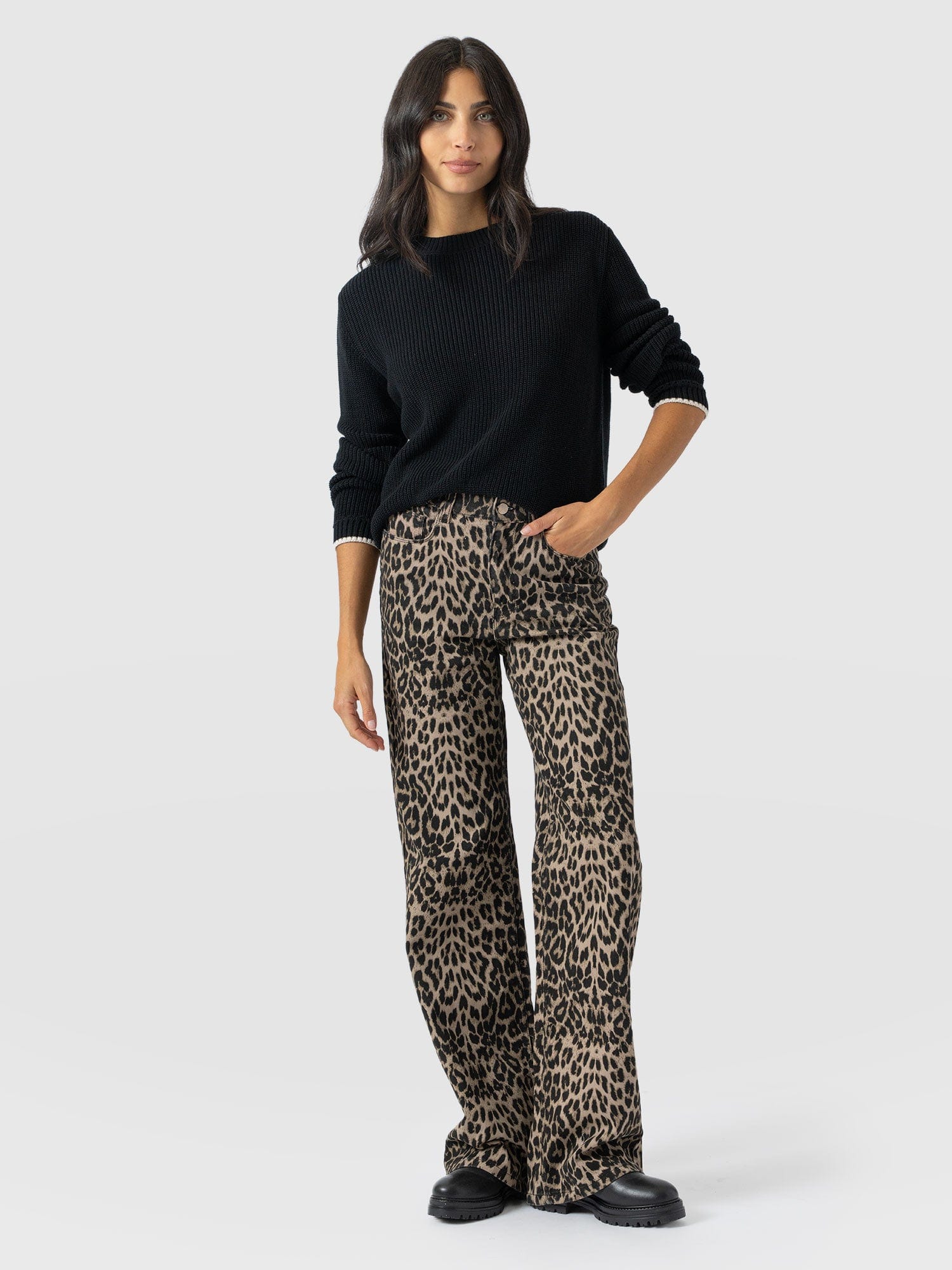 Adjustable Wide Leg Jean - Leopard - Women's Jeans | Saint + Sofia® USA