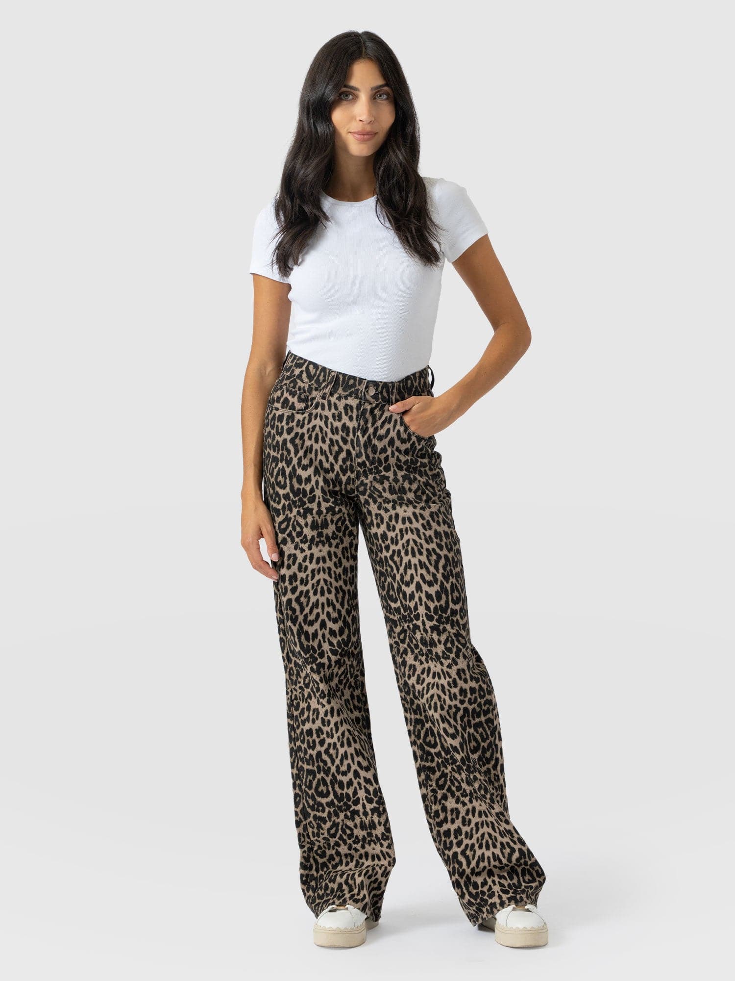 Adjustable Wide Leg Jean - Leopard - Women's Jeans | Saint + Sofia® USA