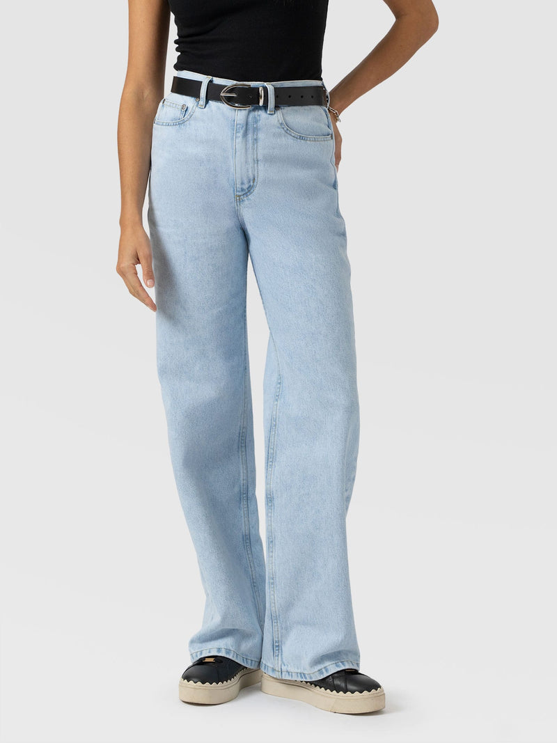 Adjustable Wide Leg Jeans Pale Blue - Women's Jeans | Saint + Sofia® USA