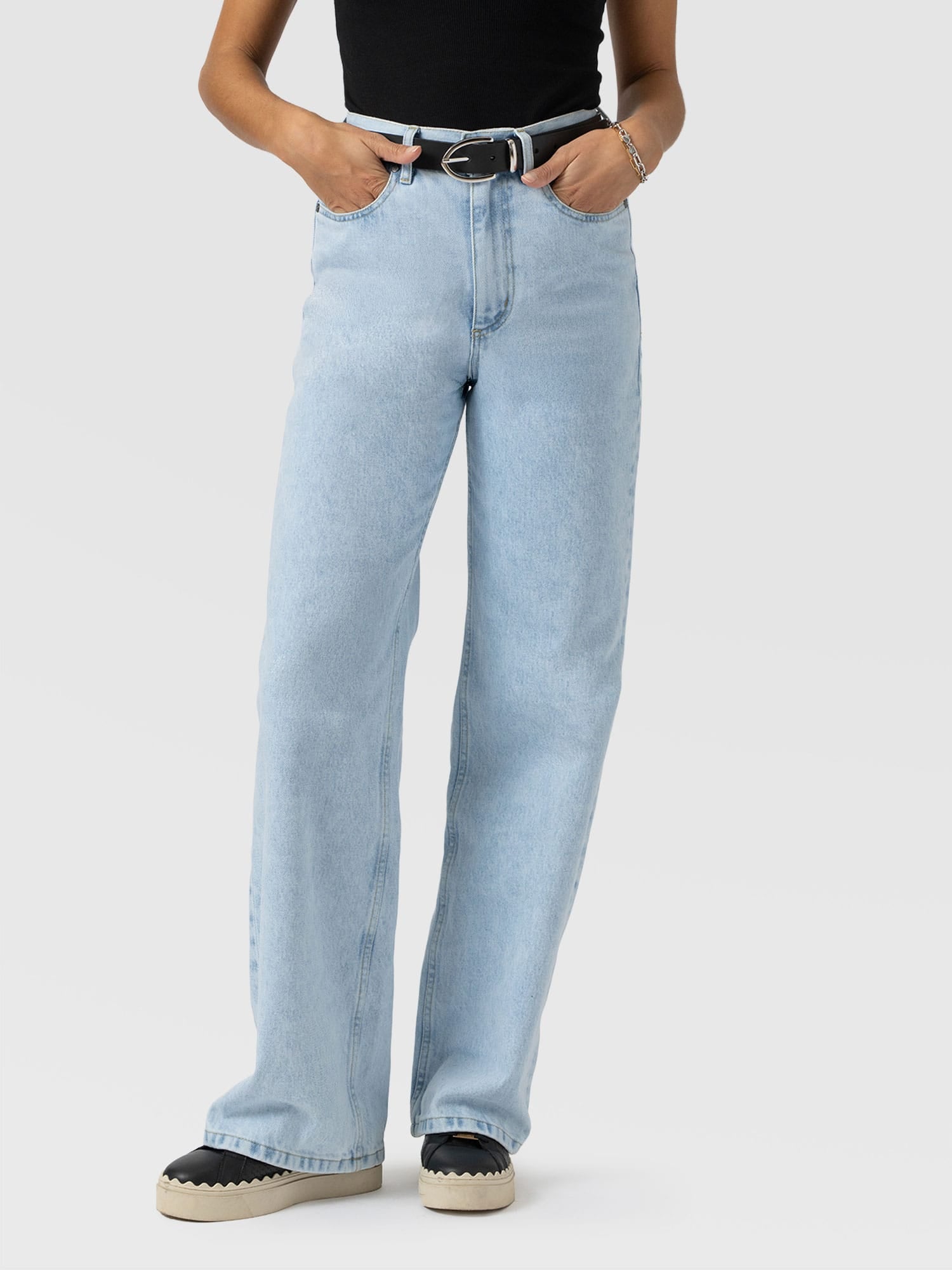 Adjustable Wide Leg Jeans Pale Blue - Women's Jeans | Saint + Sofia® USA