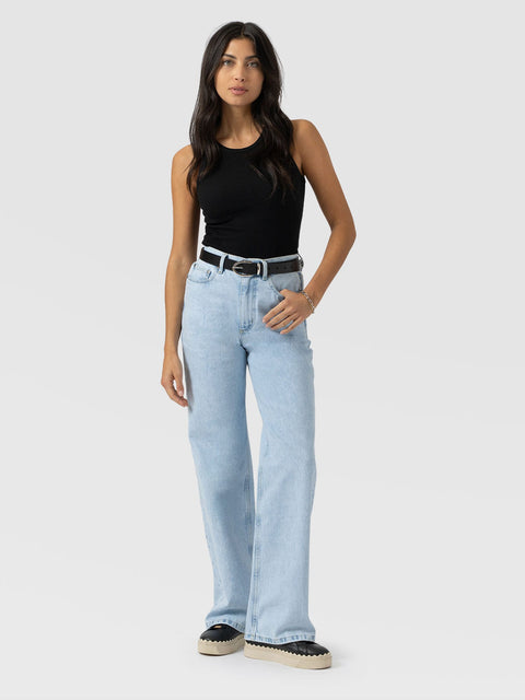Adjustable Wide Leg Jeans Pale Blue - Women's Jeans | Saint + Sofia® USA