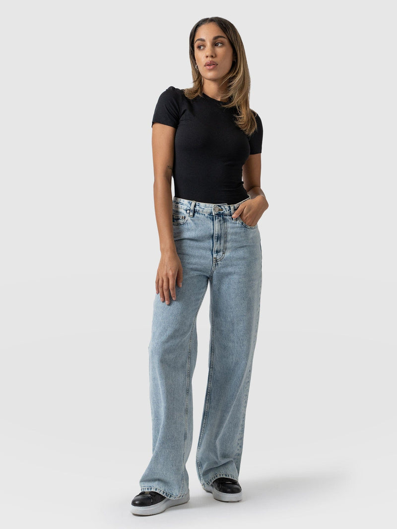 Adjustable Wide Leg Jeans Pale Blue - Women's Jeans | Saint + Sofia® USA