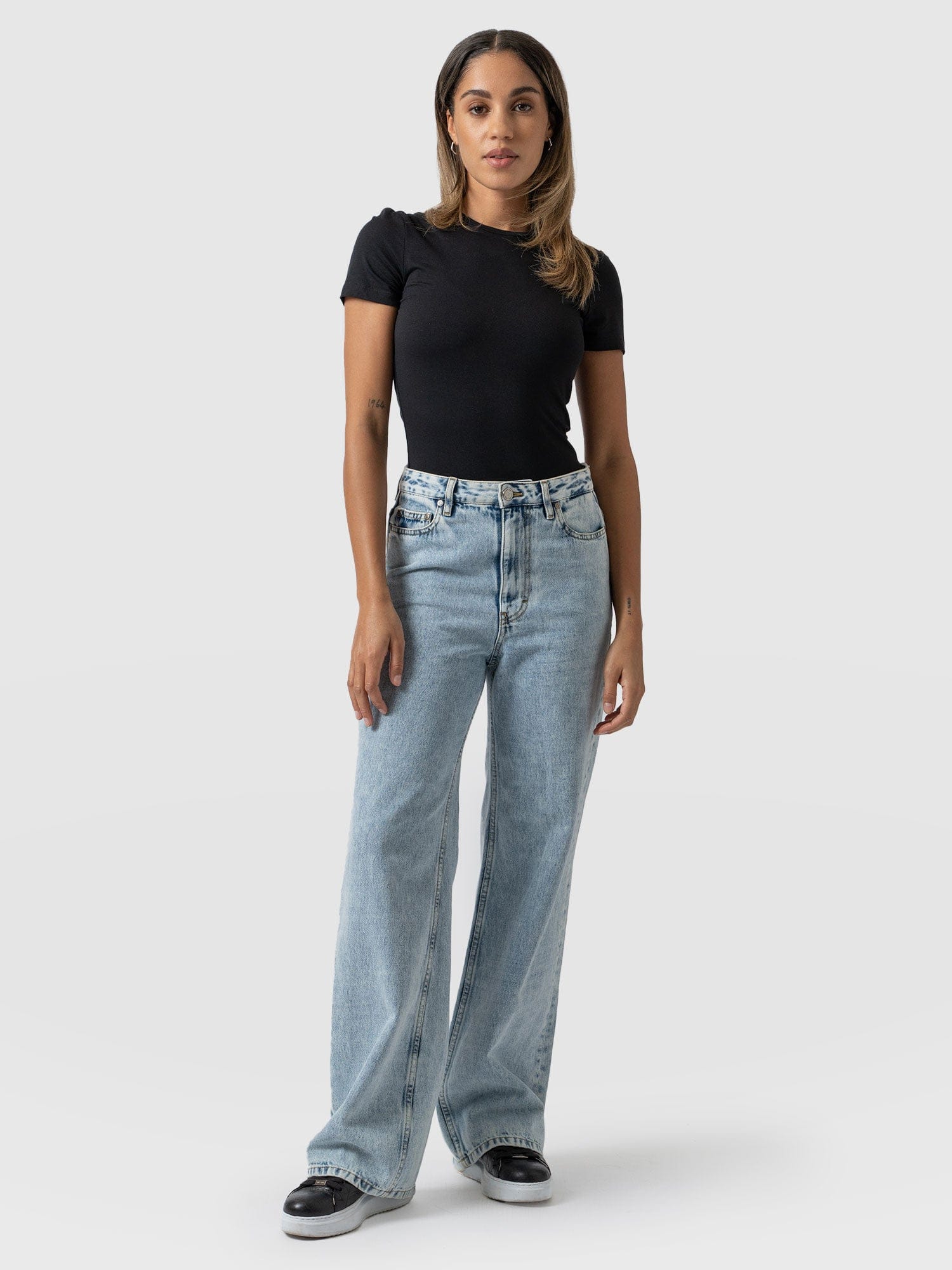 Adjustable Wide Leg Jeans - Pale Blue