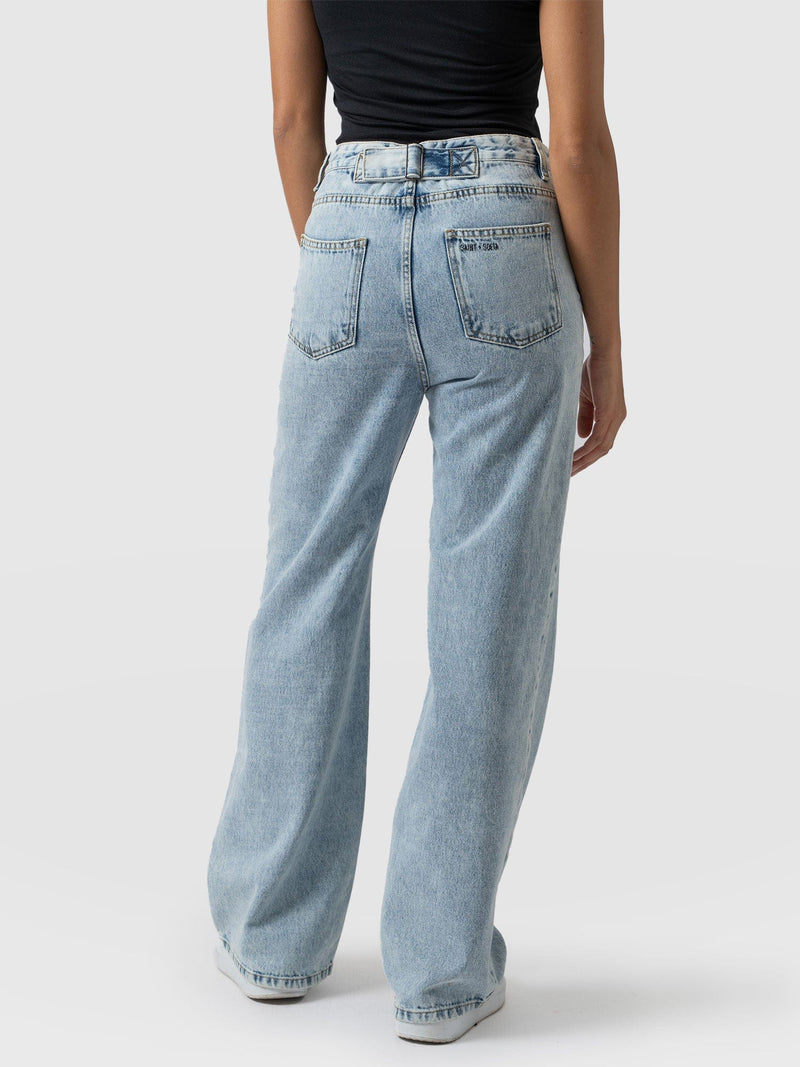 Adjustable Wide Leg Jeans Pale Blue - Women's Jeans | Saint + Sofia® USA