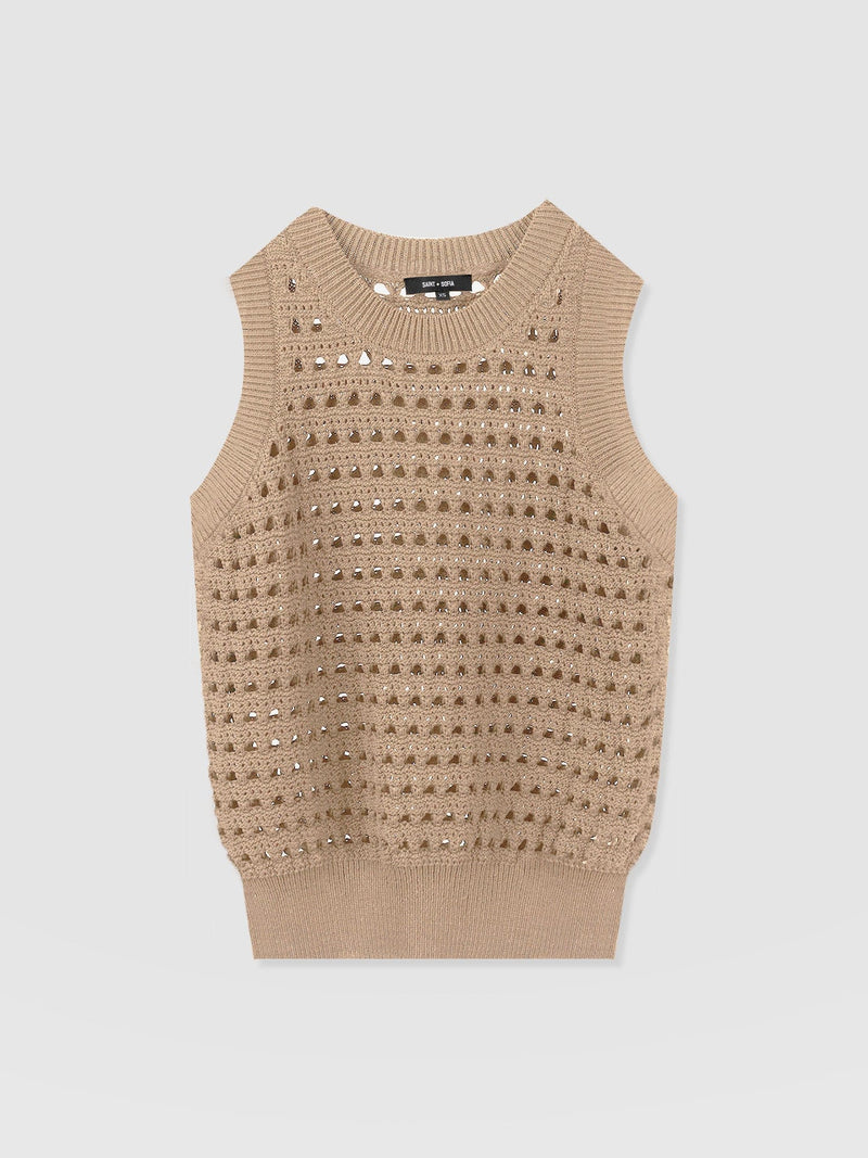 Adler Sleeveless Knit Camel - Women's Vests | Saint + Sofia® US