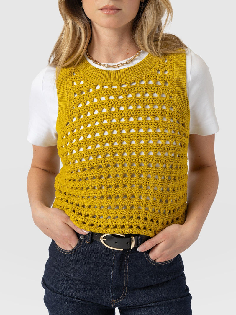 Adler Sleeveless Knit Mustard - Women's Vests | Saint + Sofia® US