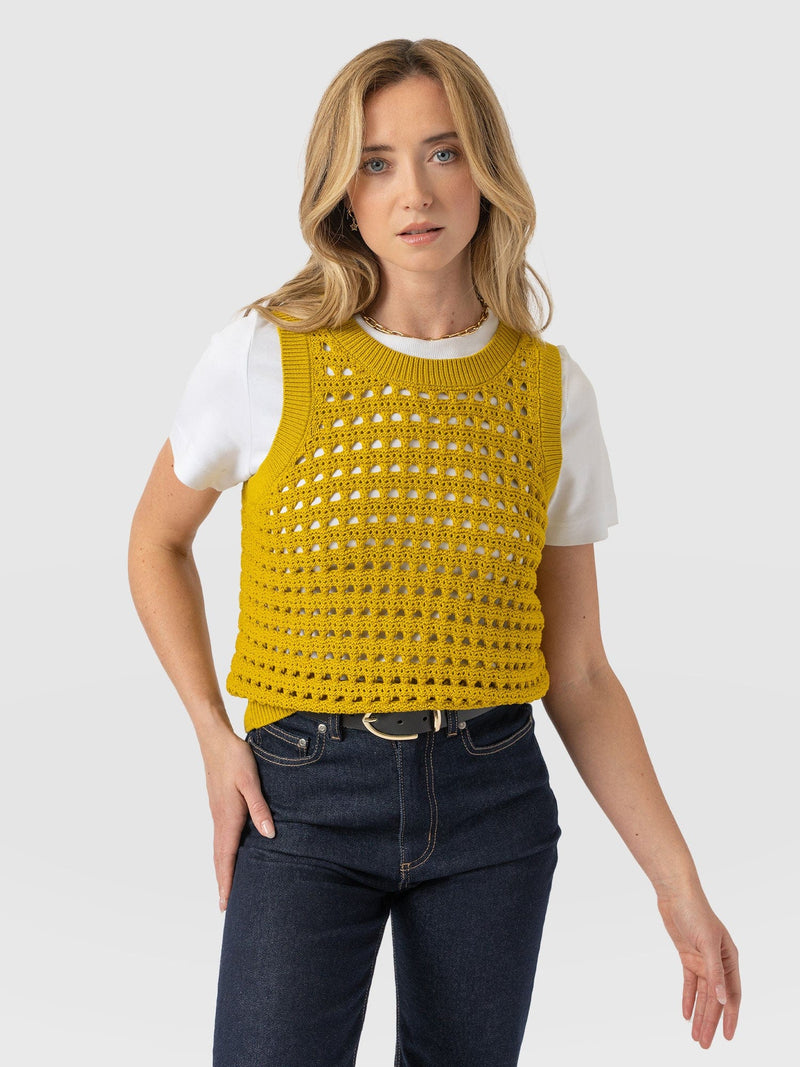 Adler Sleeveless Knit Mustard - Women's Vests | Saint + Sofia® US