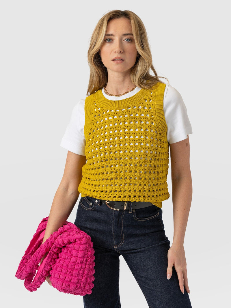 Adler Sleeveless Knit Mustard - Women's Vests | Saint + Sofia® US