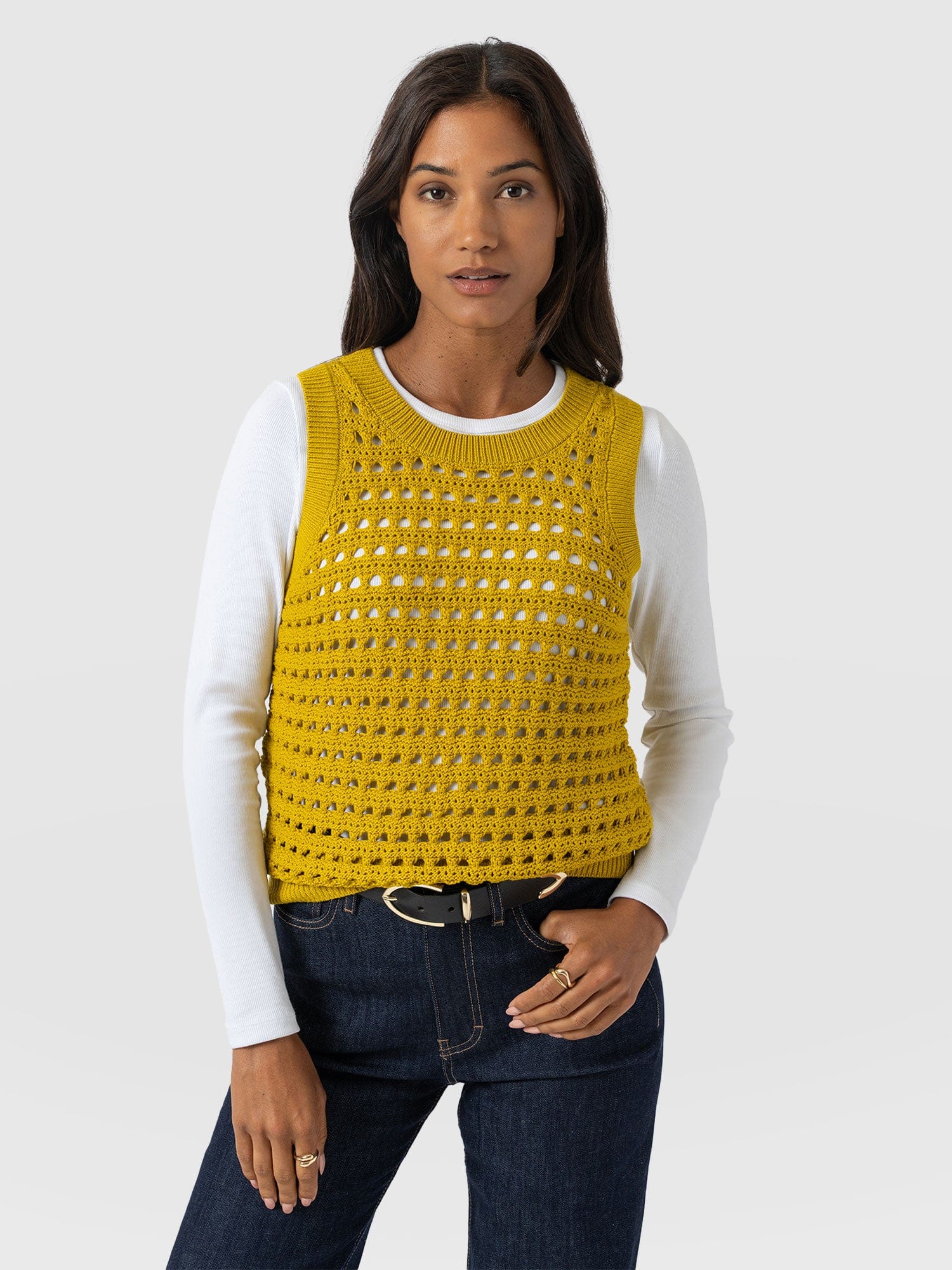 Adler Sleeveless Knit Mustard - Women's Vests | Saint + Sofia® US