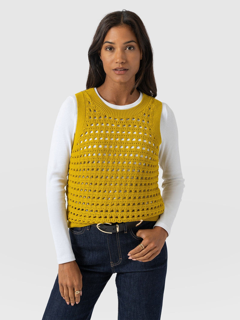 Adler Sleeveless Knit Mustard - Women's Vests | Saint + Sofia® US