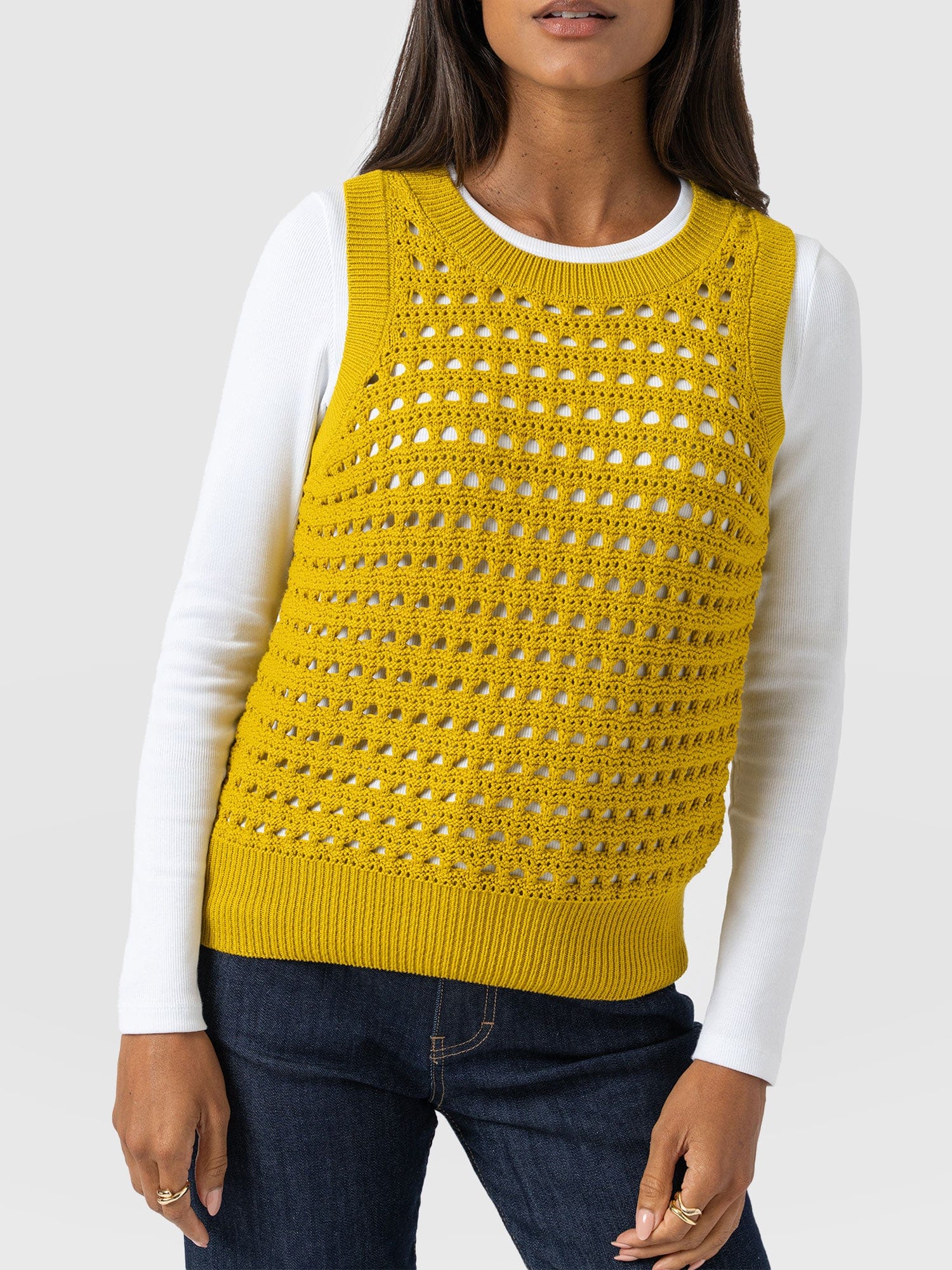 Adler Sleeveless Knit Mustard - Women's Vests | Saint + Sofia® US