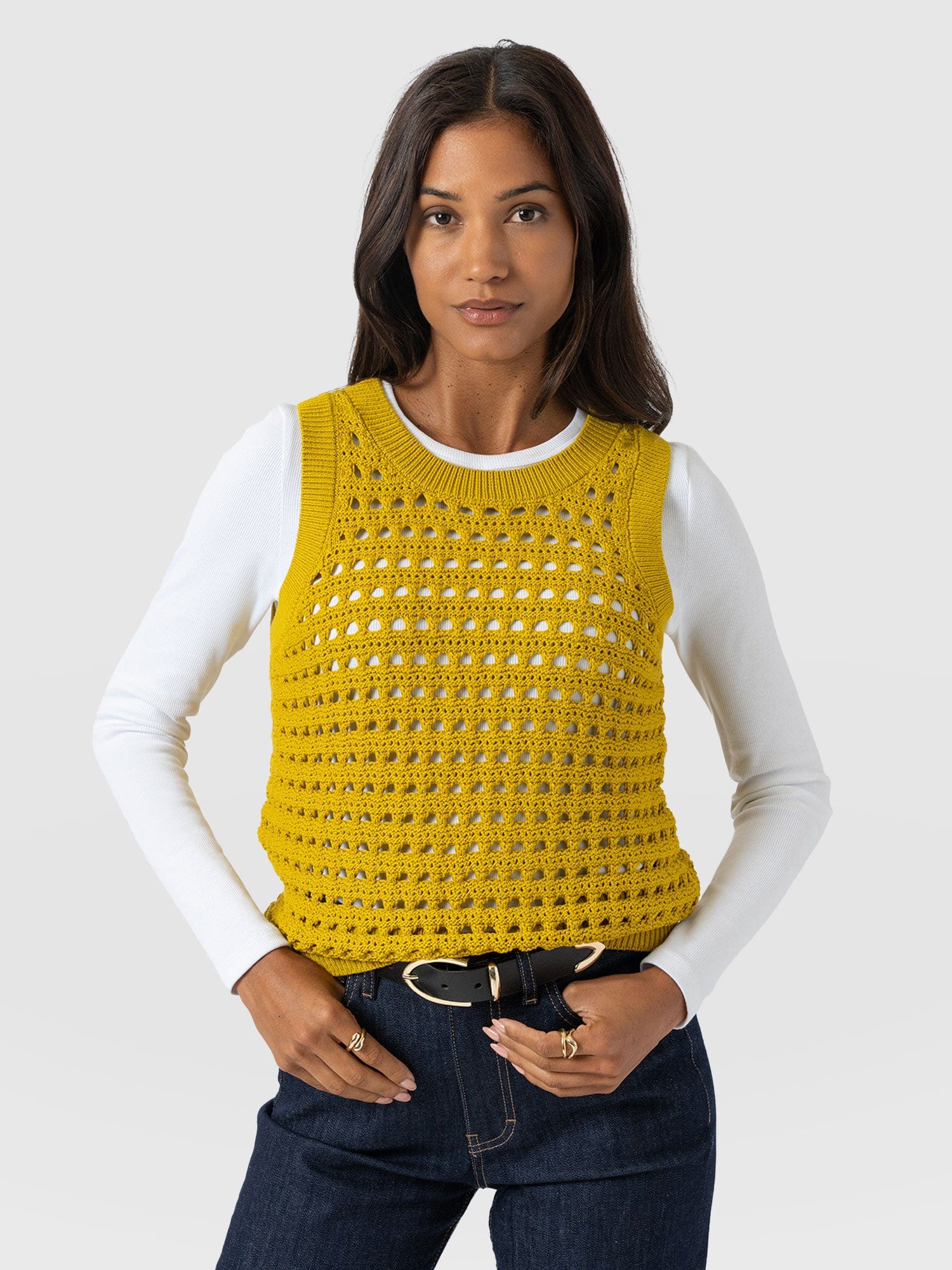 Adler Sleeveless Knit Mustard - Women's Vests | Saint + Sofia® US