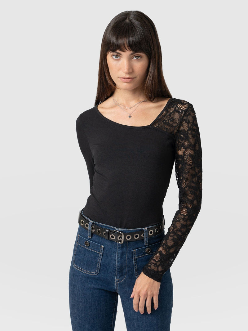 Aimee Cut Out Long Sleeve Tee Black Lace - Women's T-Shirts | Saint + Sofia® US