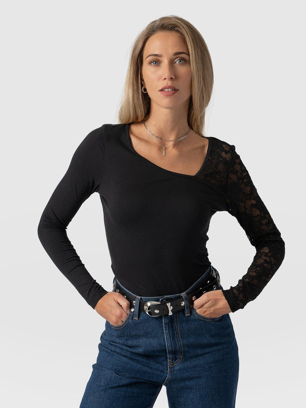 Aimee Cut Out Long Sleeve Tee Black Lace - Women's T-Shirts | Saint + Sofia® US