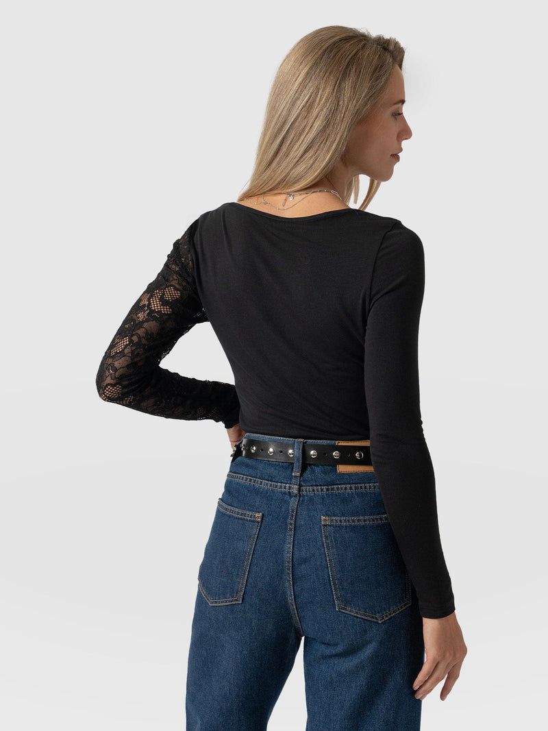 Aimee Cut Out Long Sleeve Tee Black Lace - Women's T-Shirts | Saint + Sofia® US