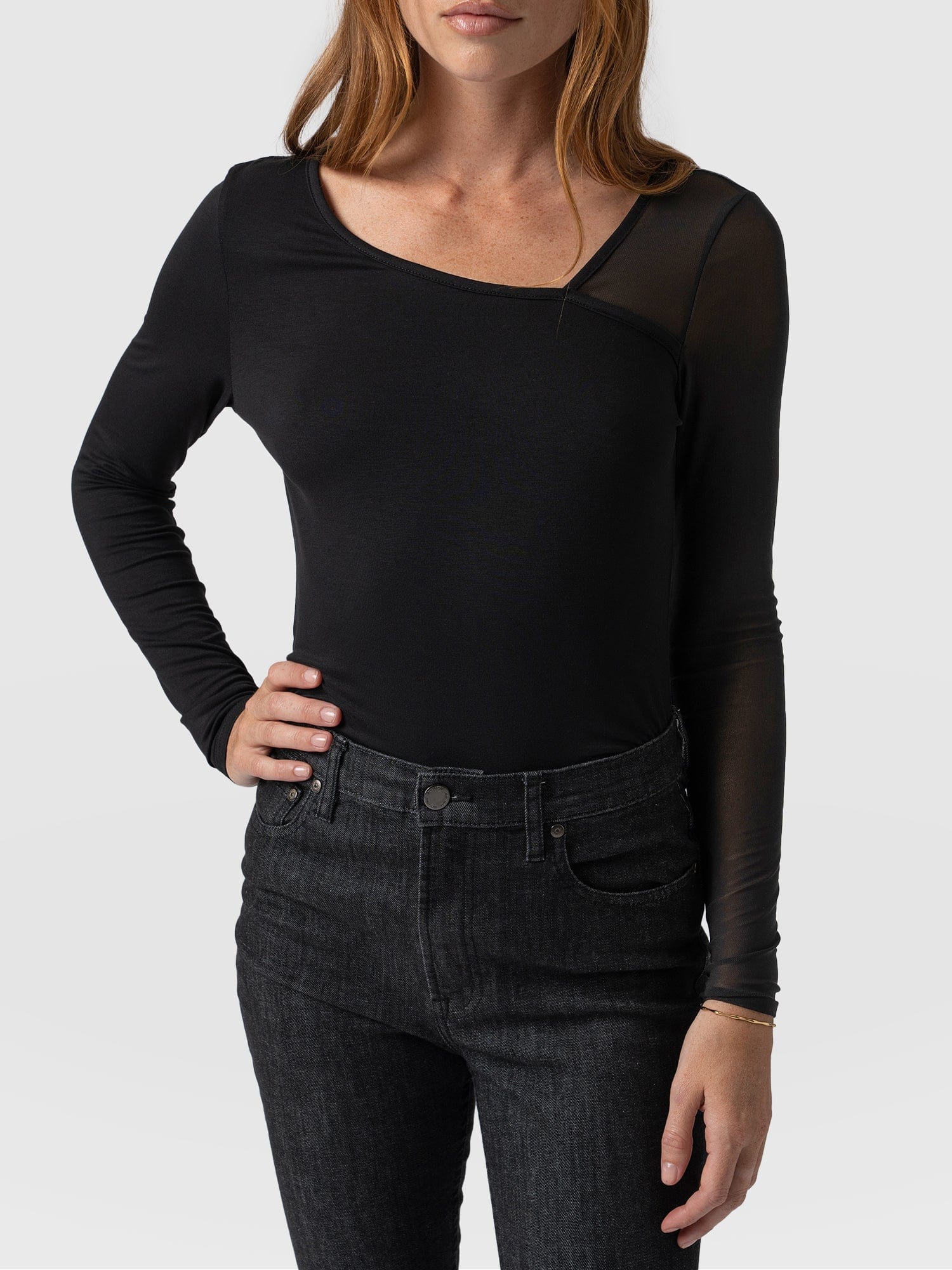 Aimee Cut Out Long Sleeve Tee - Black