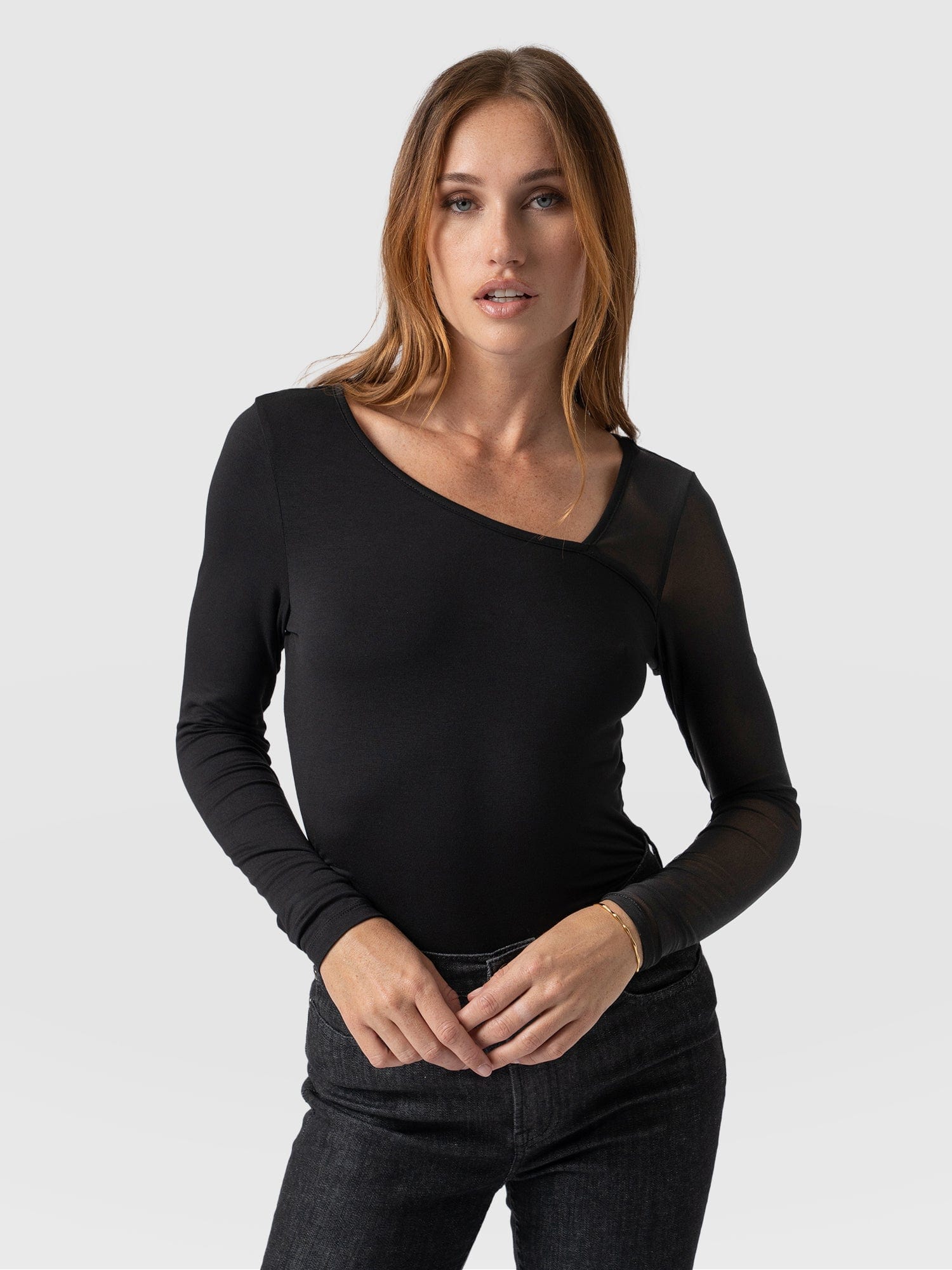 Aimee Cut Out Long Sleeve Tee Black - Women's T-Shirts | Saint +