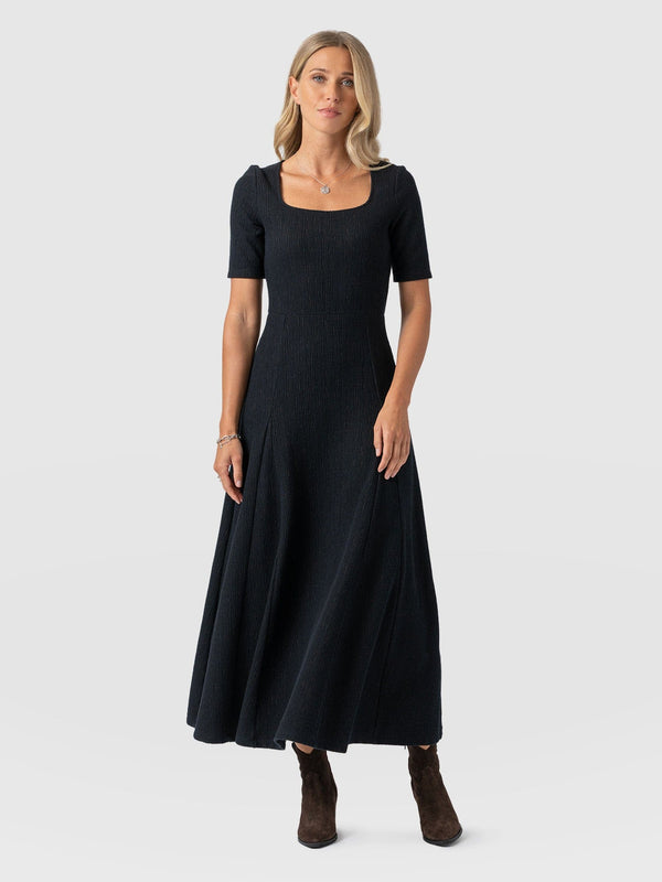 Akia Short Sleeve Dress - Black Textured - Women's Dresss | Saint + Sofia® USA