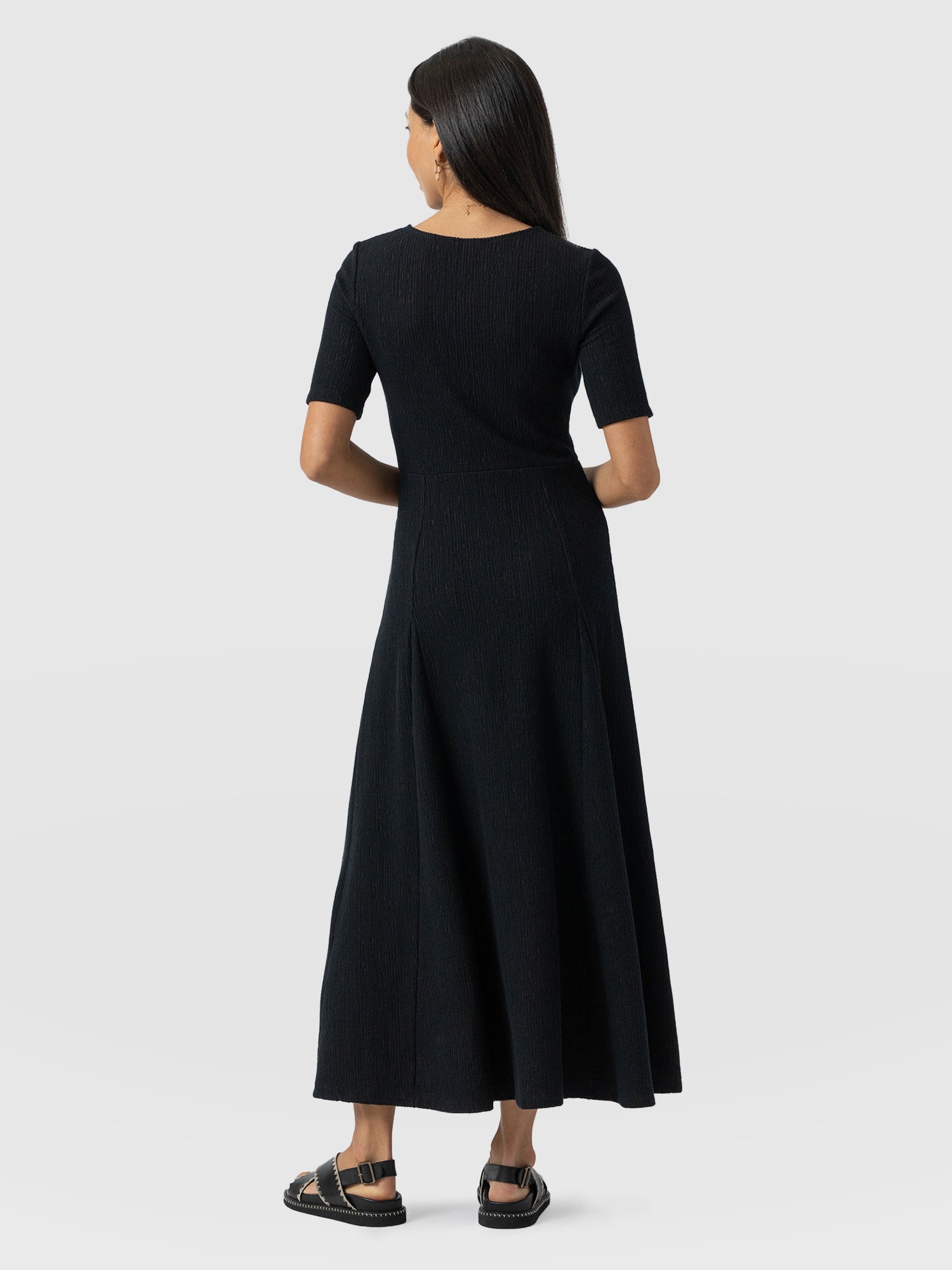 Akia Short Sleeve Dress - Black Textured - Women's Dresss | Saint + Sofia® USA