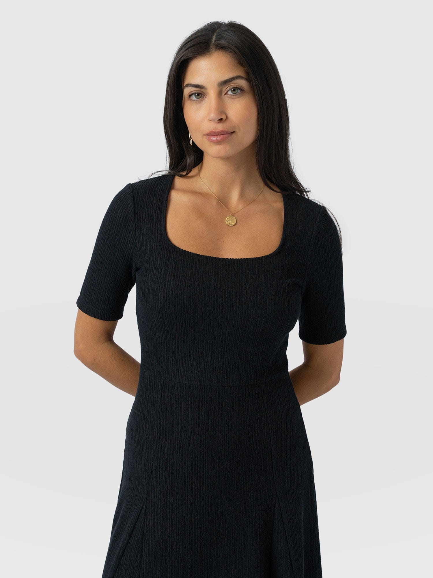 Akia Short Sleeve Dress - Black Textured - Women's Dresss | Saint + Sofia® USA