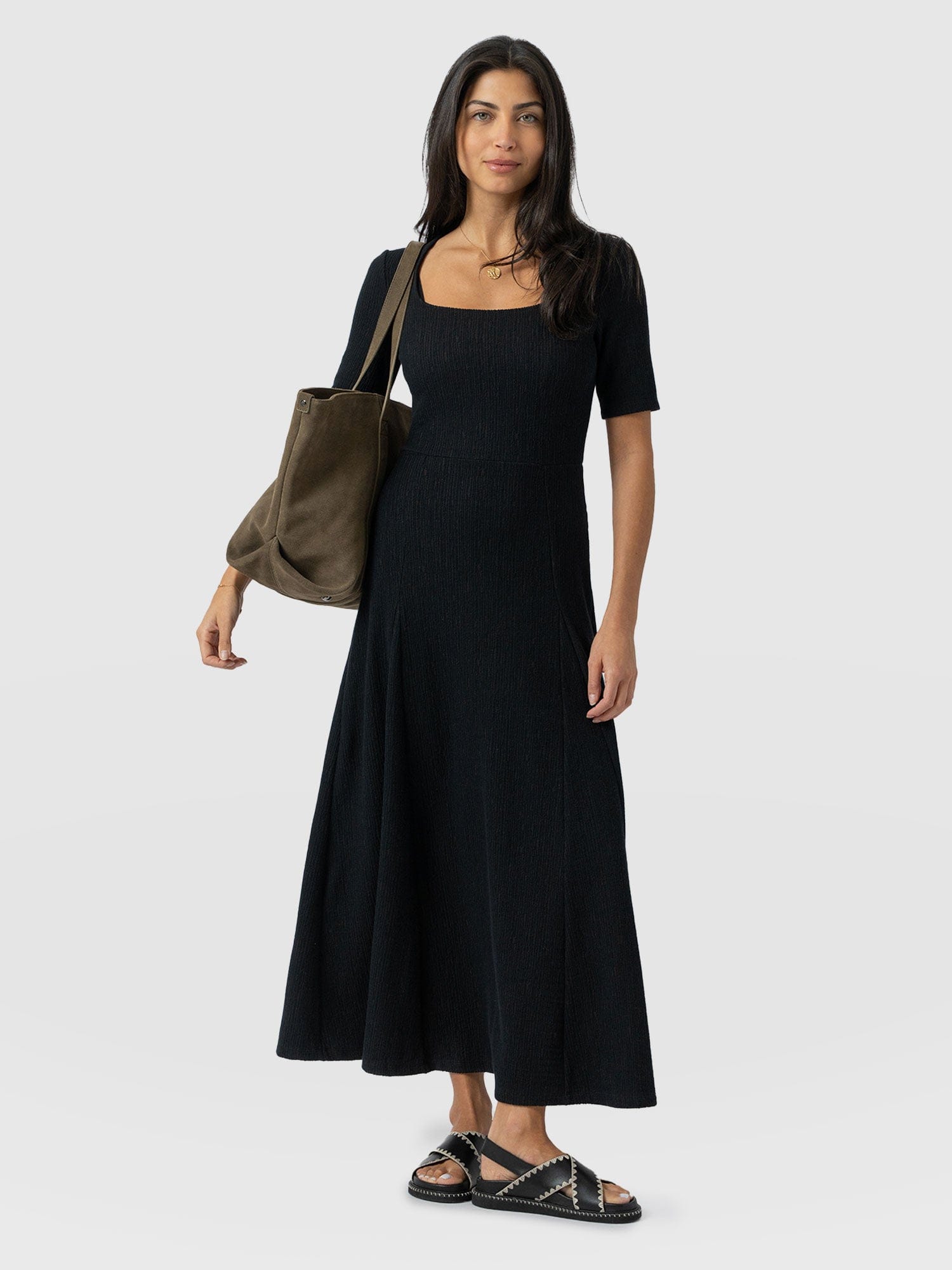 Akia Short Sleeve Dress - Black Textured - Women's Dresss | Saint + Sofia® USA