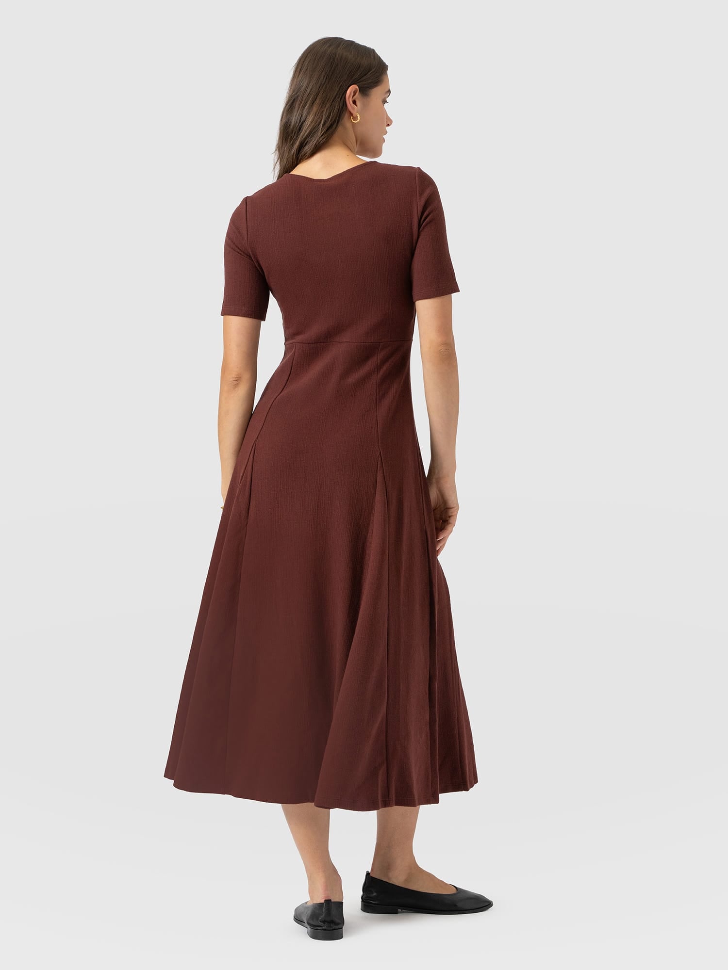 Akia Short Sleeve Dress - Maroon Textured - Women's Dresses | Saint and Sofia® USA