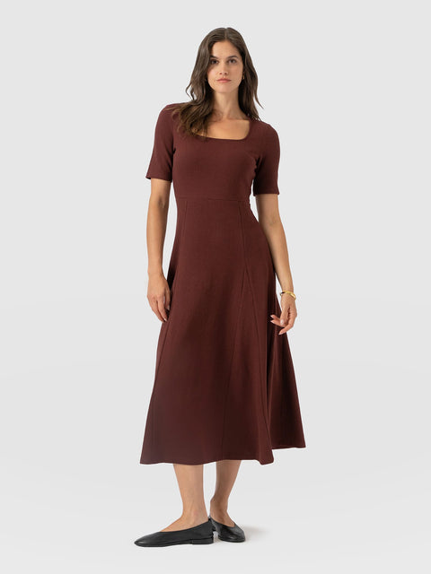 Akia Short Sleeve Dress - Maroon Textured - Women's Dresses | Saint and Sofia® USA