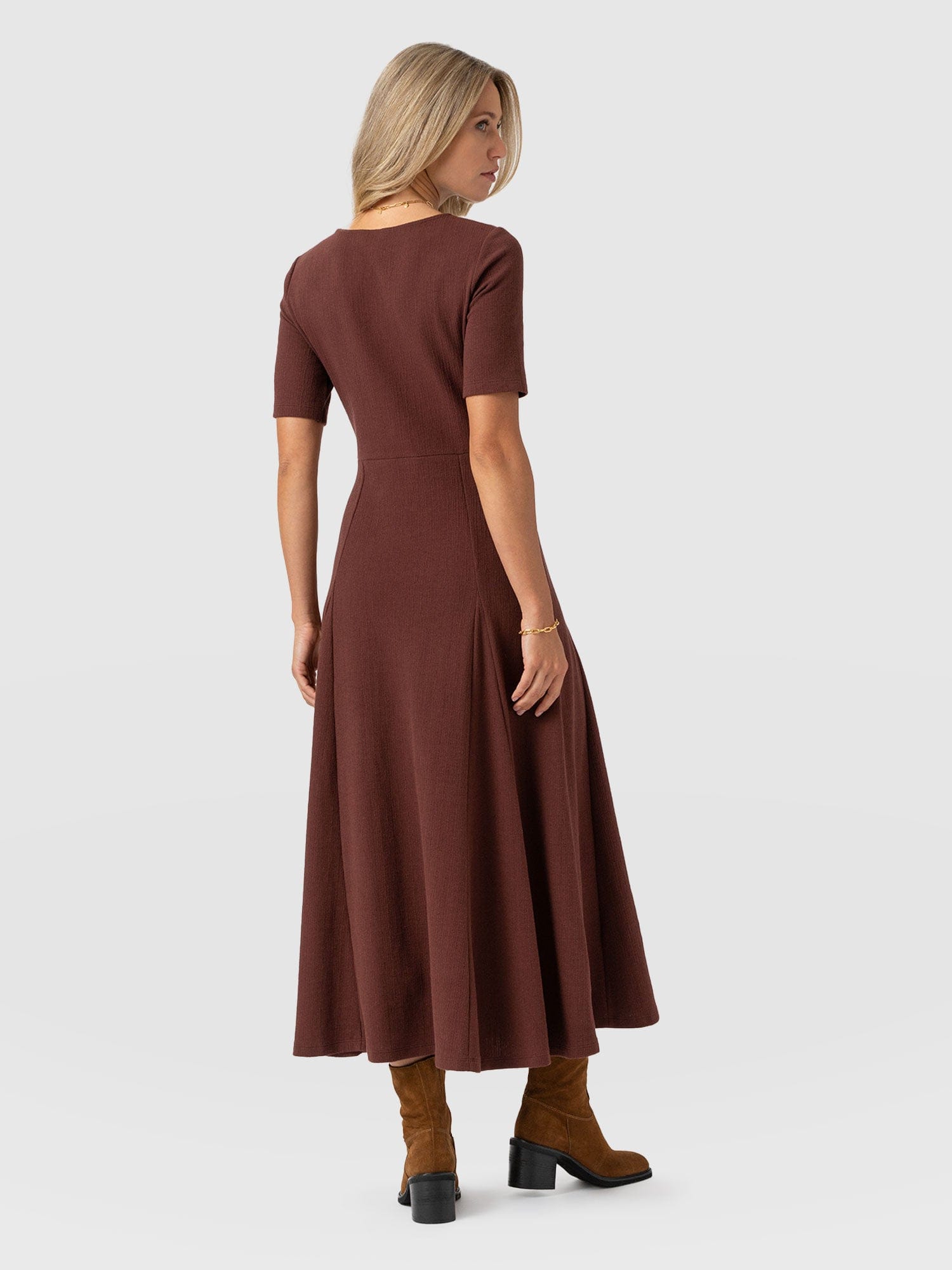 Akia Short Sleeve Dress - Maroon Textured - Women's Dresses | Saint + Sofia® USA