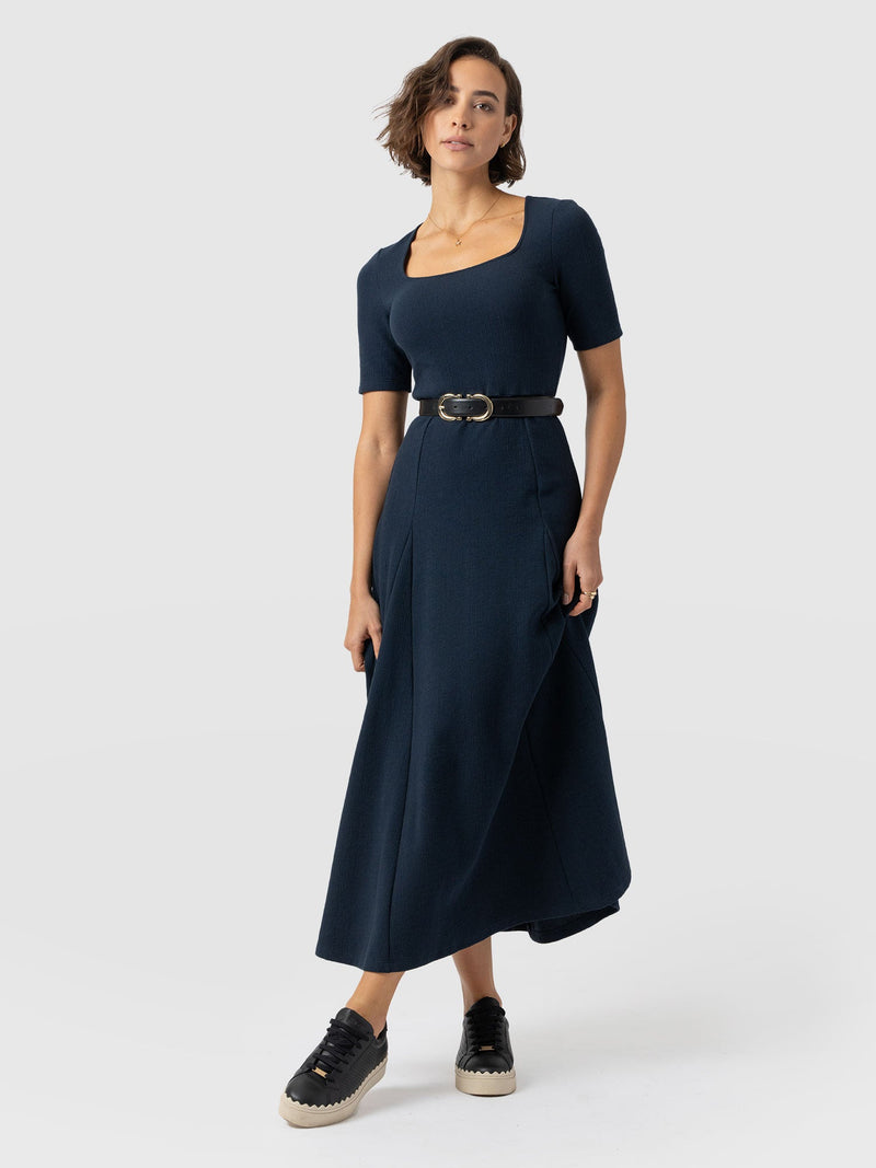 Akia Short Sleeve Dress - Navy Textured - Women's Dresses | Saint + Sofia® USA