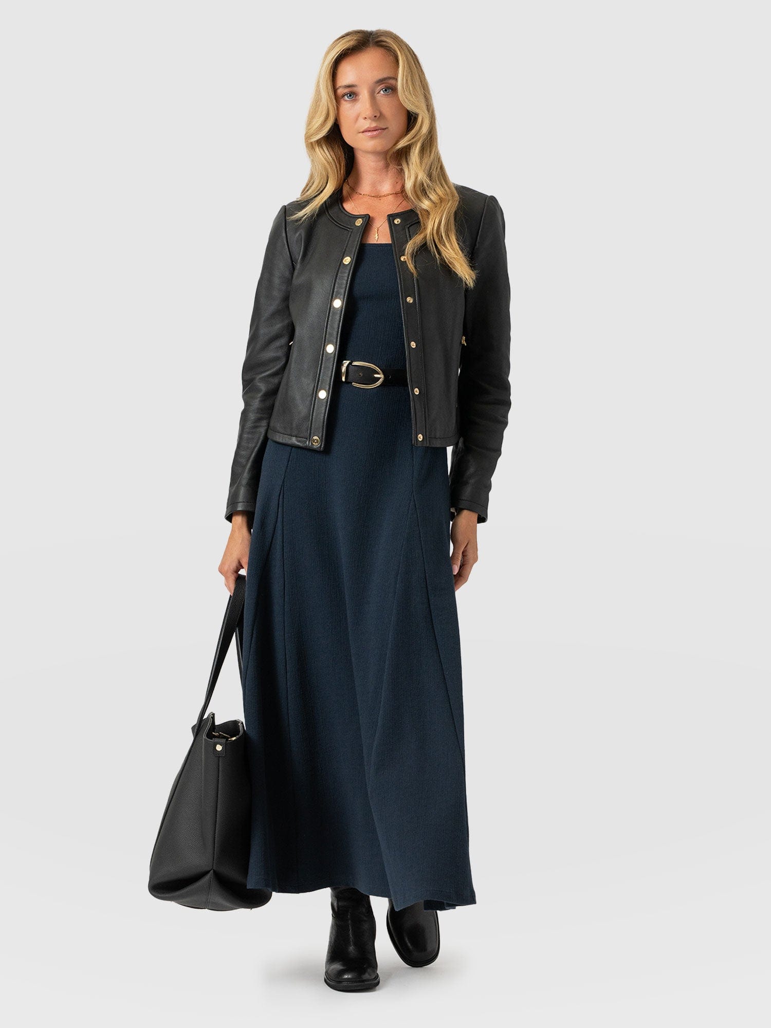 Akia Short Sleeve Dress - Navy Textured - Women's Dresses | Saint + Sofia® USA