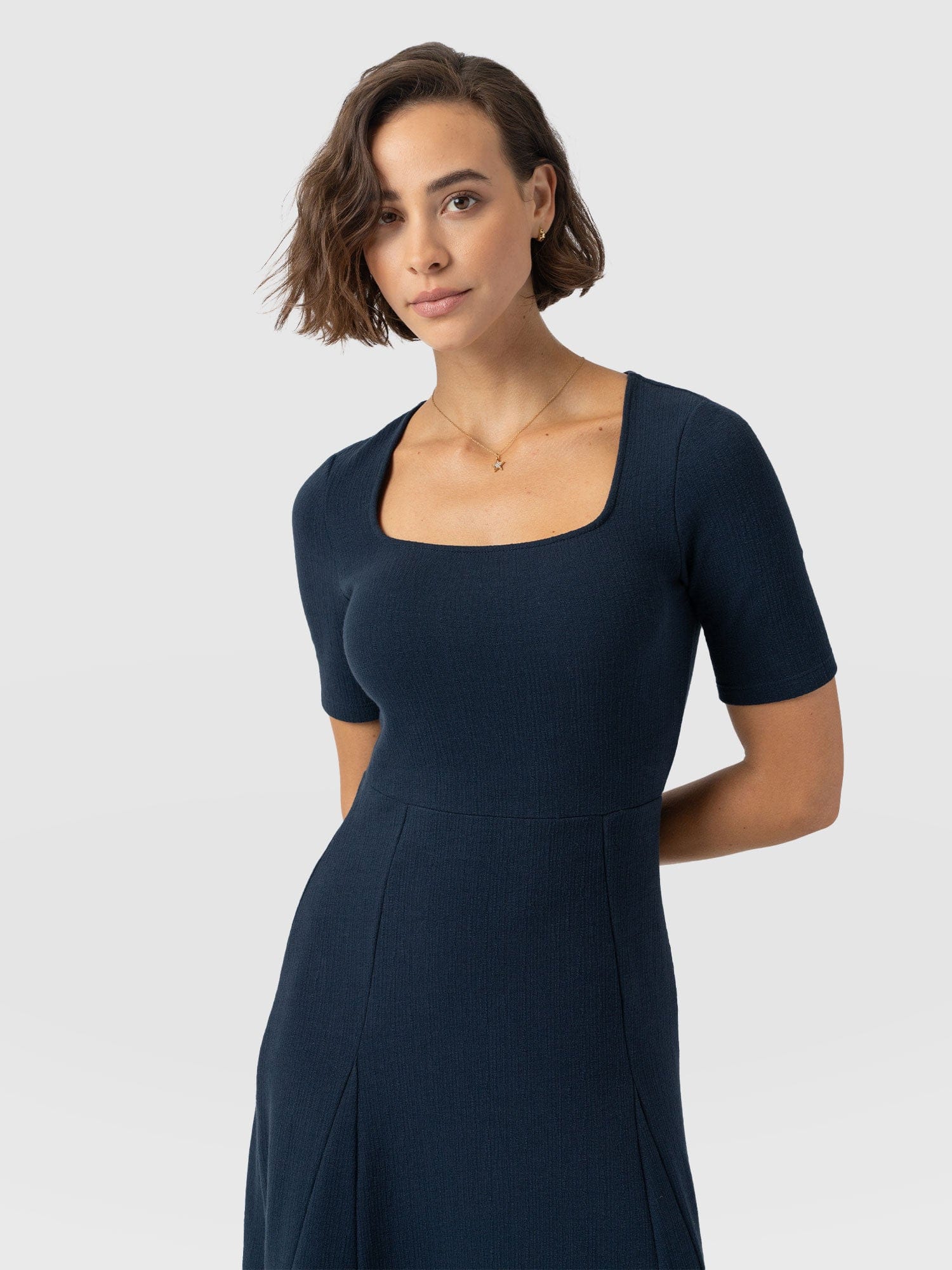 Akia Short Sleeve Dress - Navy Textured - Women's Dresses | Saint + Sofia® USA
